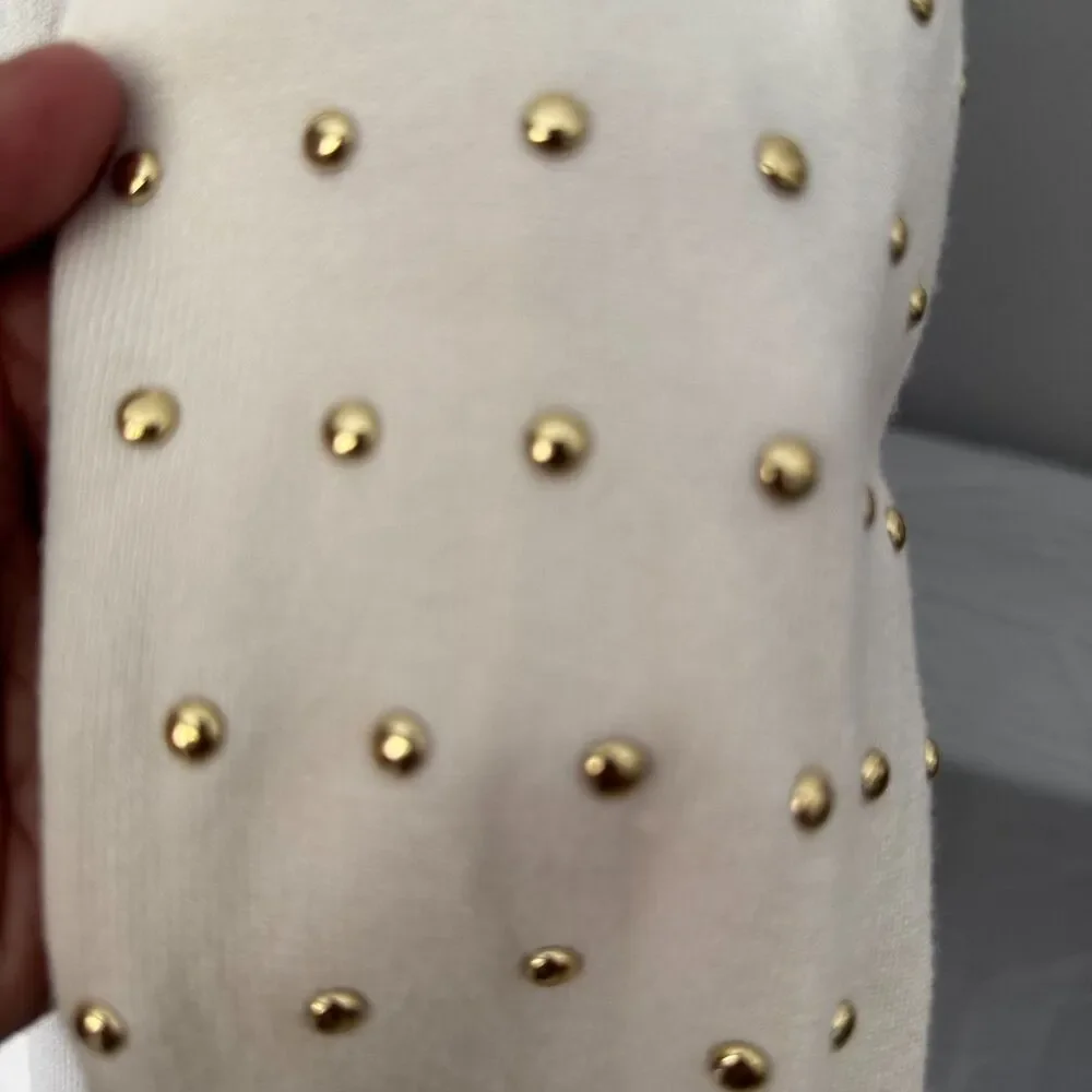 Premise XL Ivory Gold Studded Open Front Waterfall Cardigan Sweater Womens